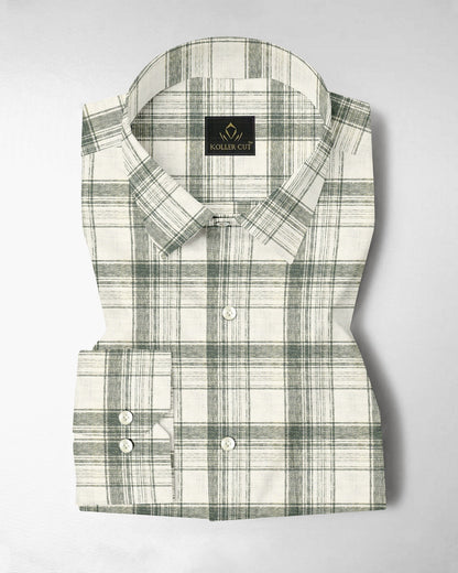 Beige and Agave Green Checks Cotton Linen Shirt