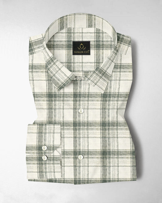 Beige and Agave Green Checks Cotton Linen Shirt
