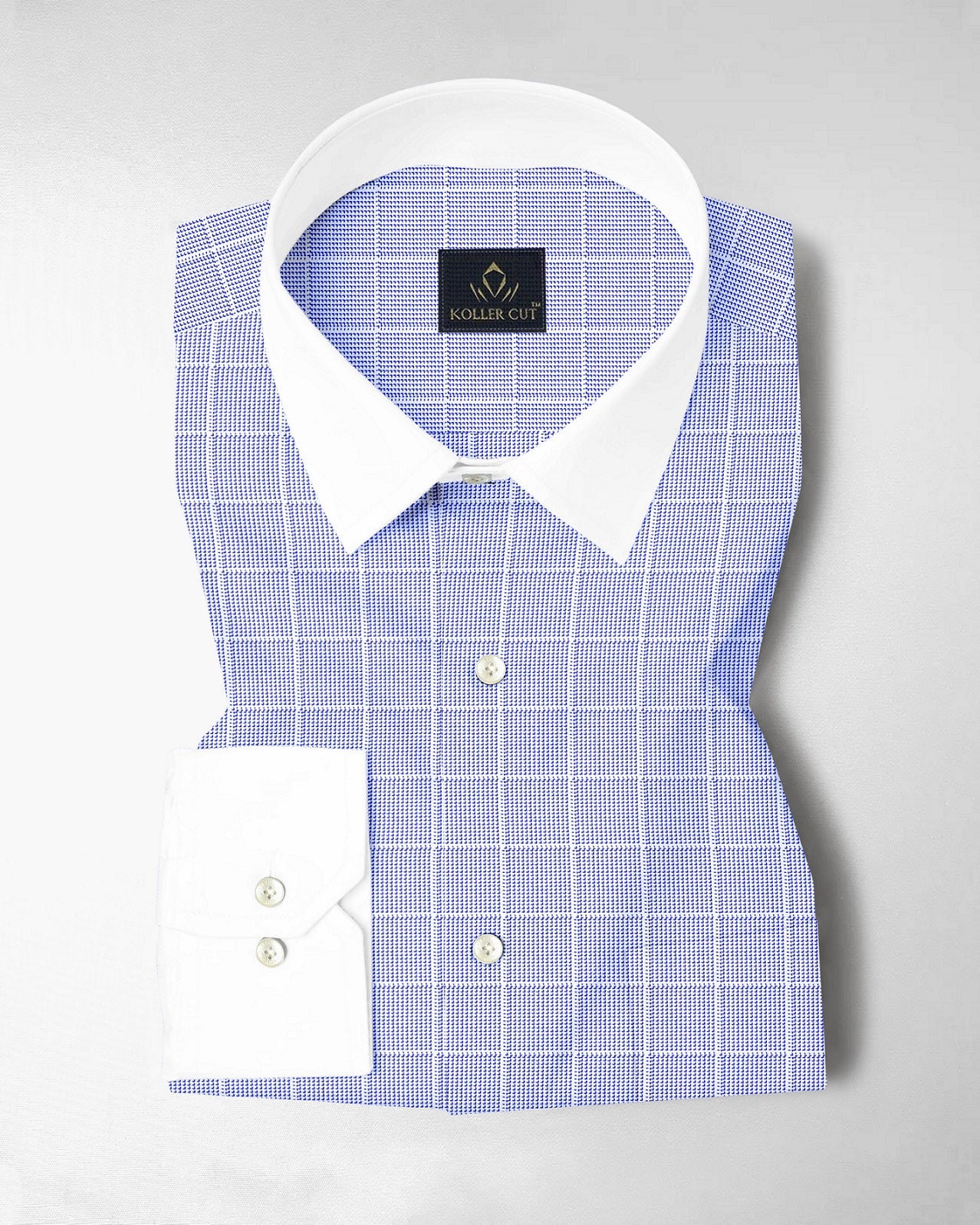 Ethereal Blue and Frost White Checks Designer Cotton Shirt