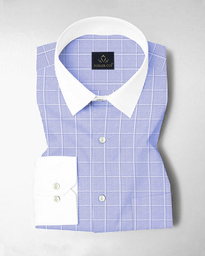 Ethereal Blue and Frost White Checks Designer Cotton Shirt