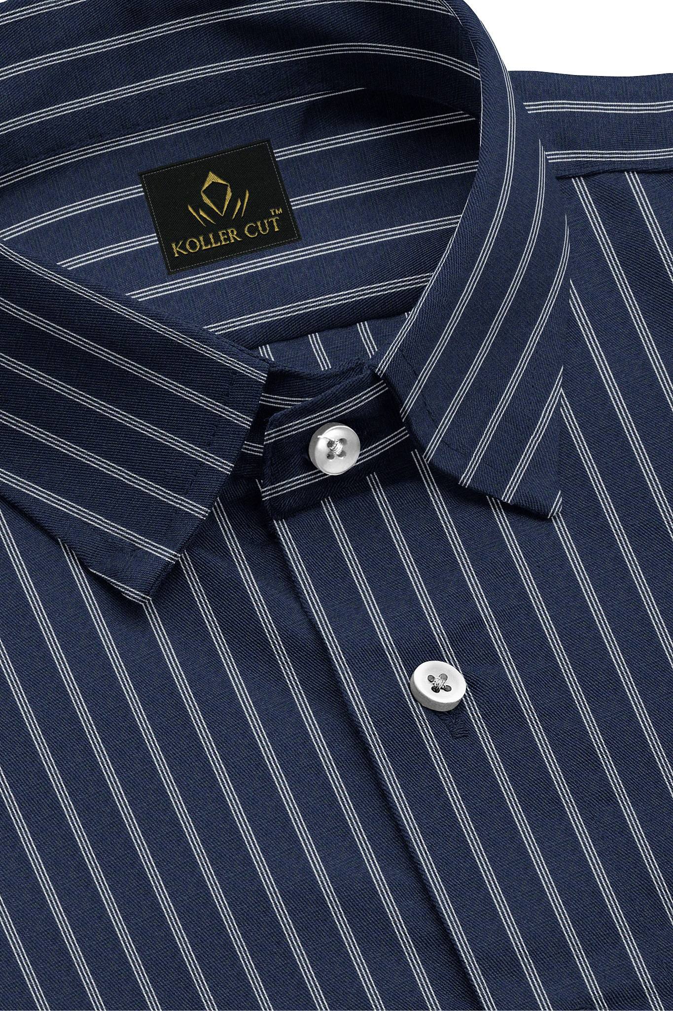 Kollercut-Monaco Blue and White Stripes Cotton Shirt-Formal Cotton Shirt in India 