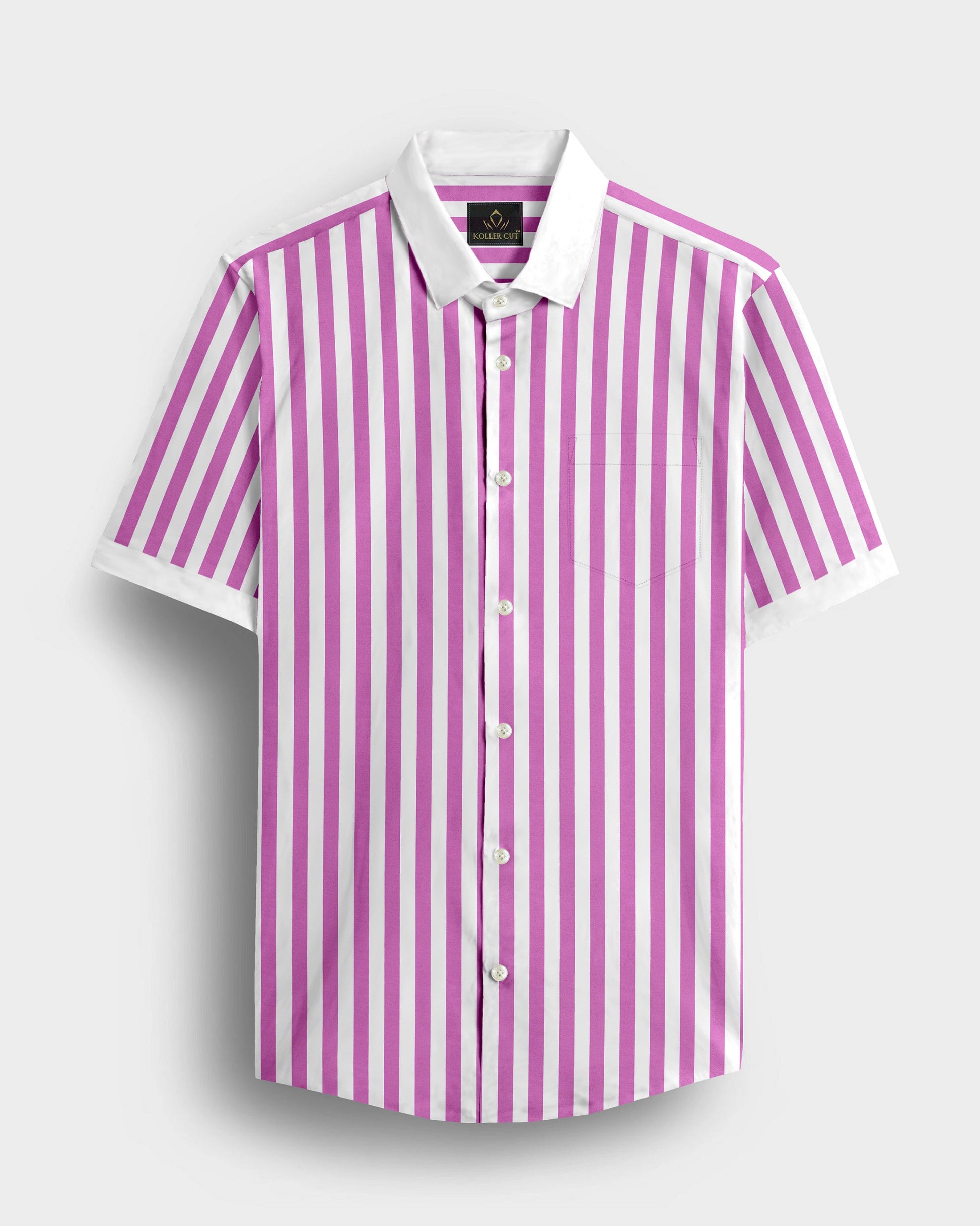 Phlox Pink and White Awning Stripes Designer Cotton Shirt
