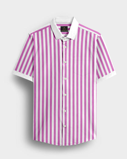 Phlox Pink and White Awning Stripes Designer Cotton Shirt