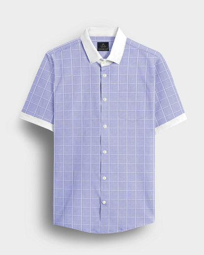 Ethereal Blue and Frost White Checks Designer Cotton Shirt