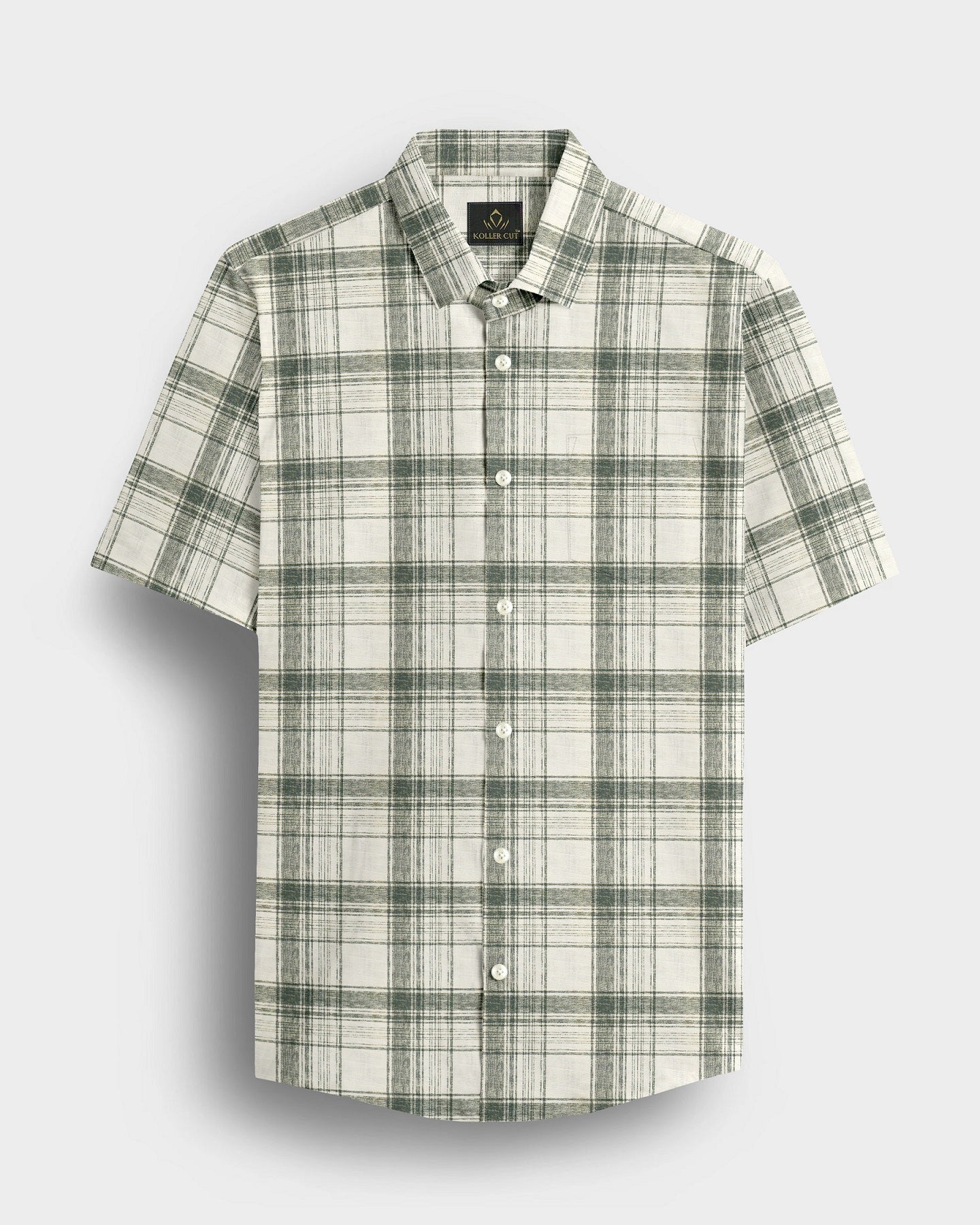 Beige and Agave Green Checks Cotton Linen Shirt
