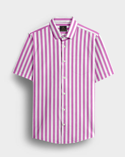 Phlox Pink and White Awning Stripes Cotton Shirt