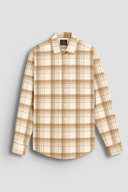 Beige and Hazelnut Brown Checks Cotton Linen Shirt