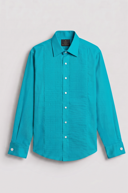 Turquoise Blue Giza Cotton Tuxedo Shirt
