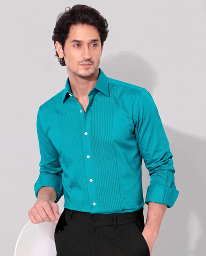 Turquoise Blue Giza Cotton Tuxedo Shirt