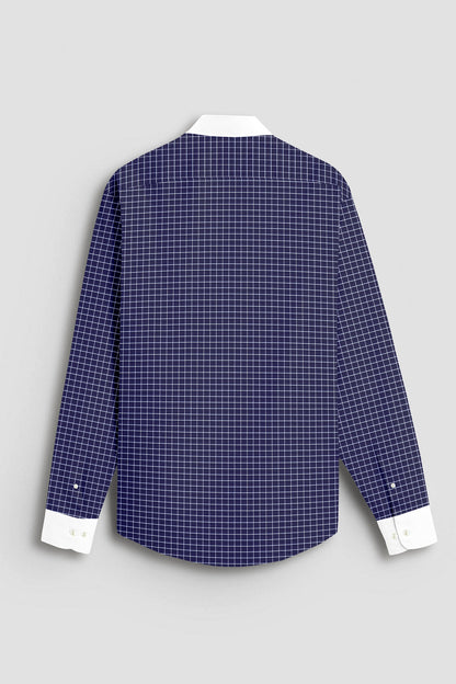 Monaco Blue and Snow White Checks Designer Cotton Shirt