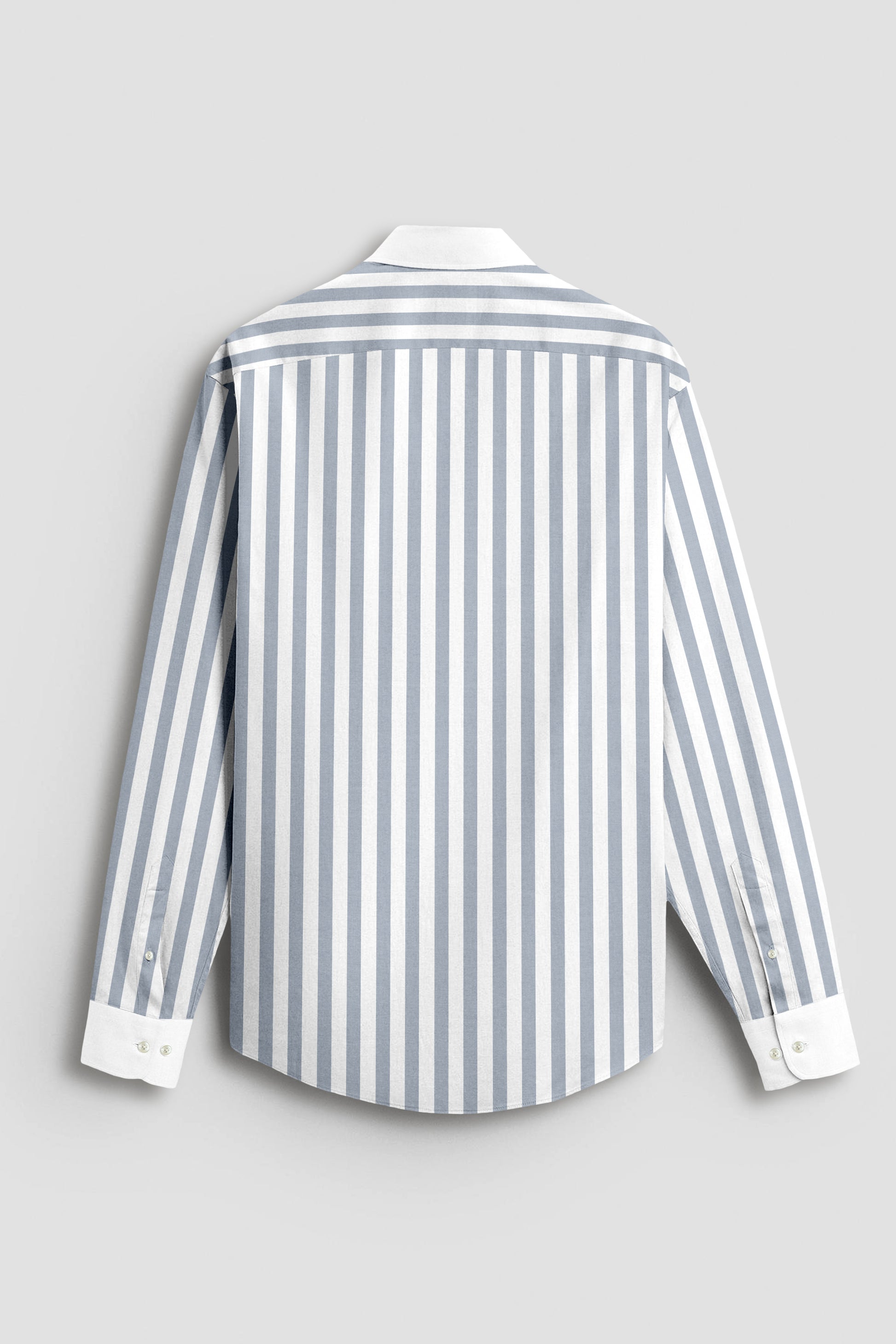 Lunar Gray and White Awning Stripes Designer Cotton Shirt 