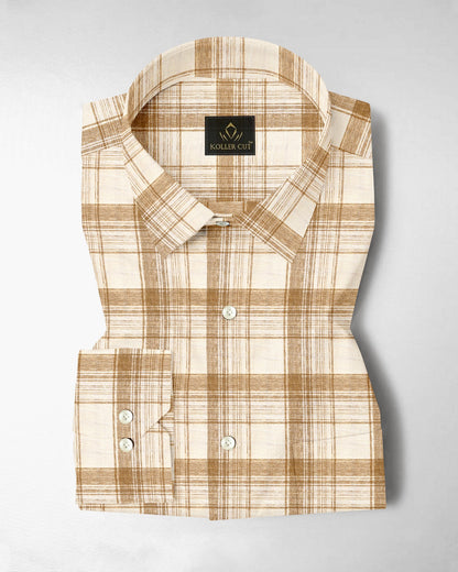 Beige and Hazelnut Brown Checks Cotton Linen Shirt