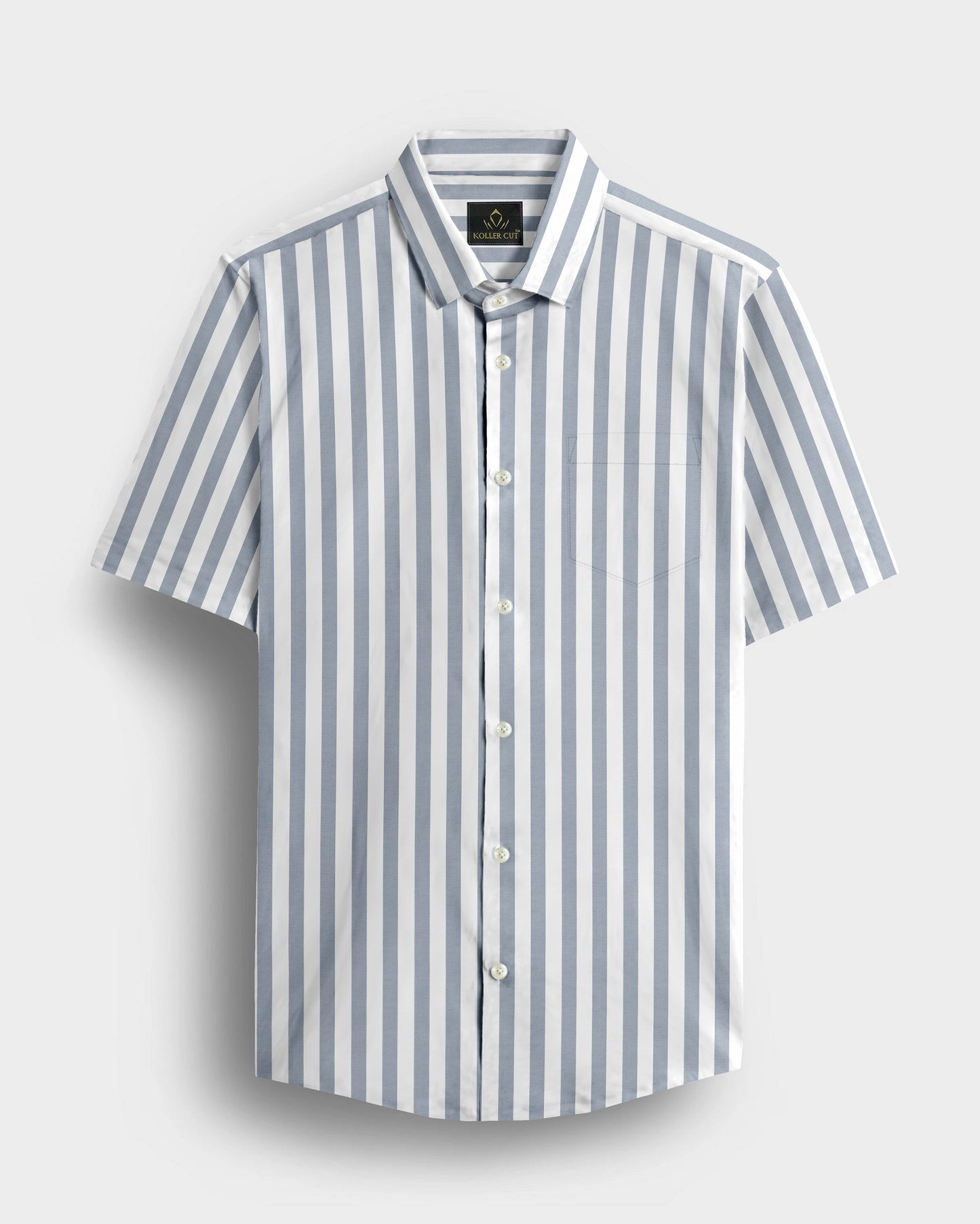 Lunar Gray and White Awning Stripes Cotton Shirt
