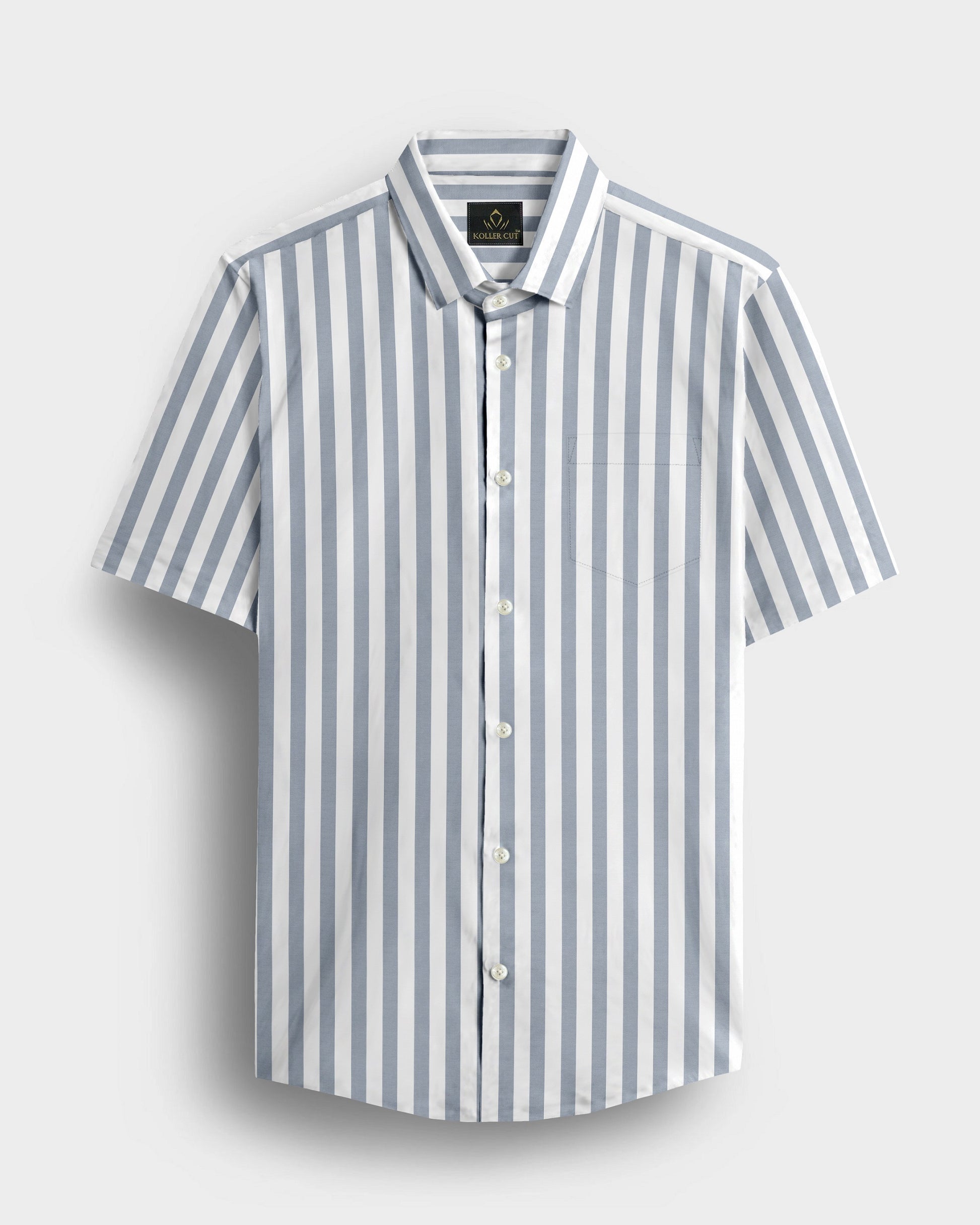 Lunar Gray and White Awning Stripes Cotton Shirt