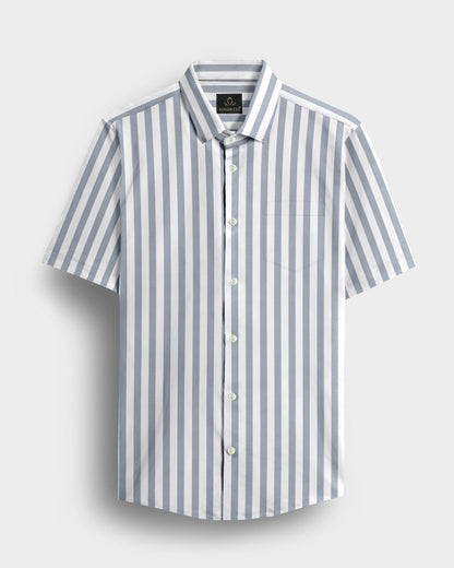 Lunar Gray and White Awning Stripes Cotton Shirt