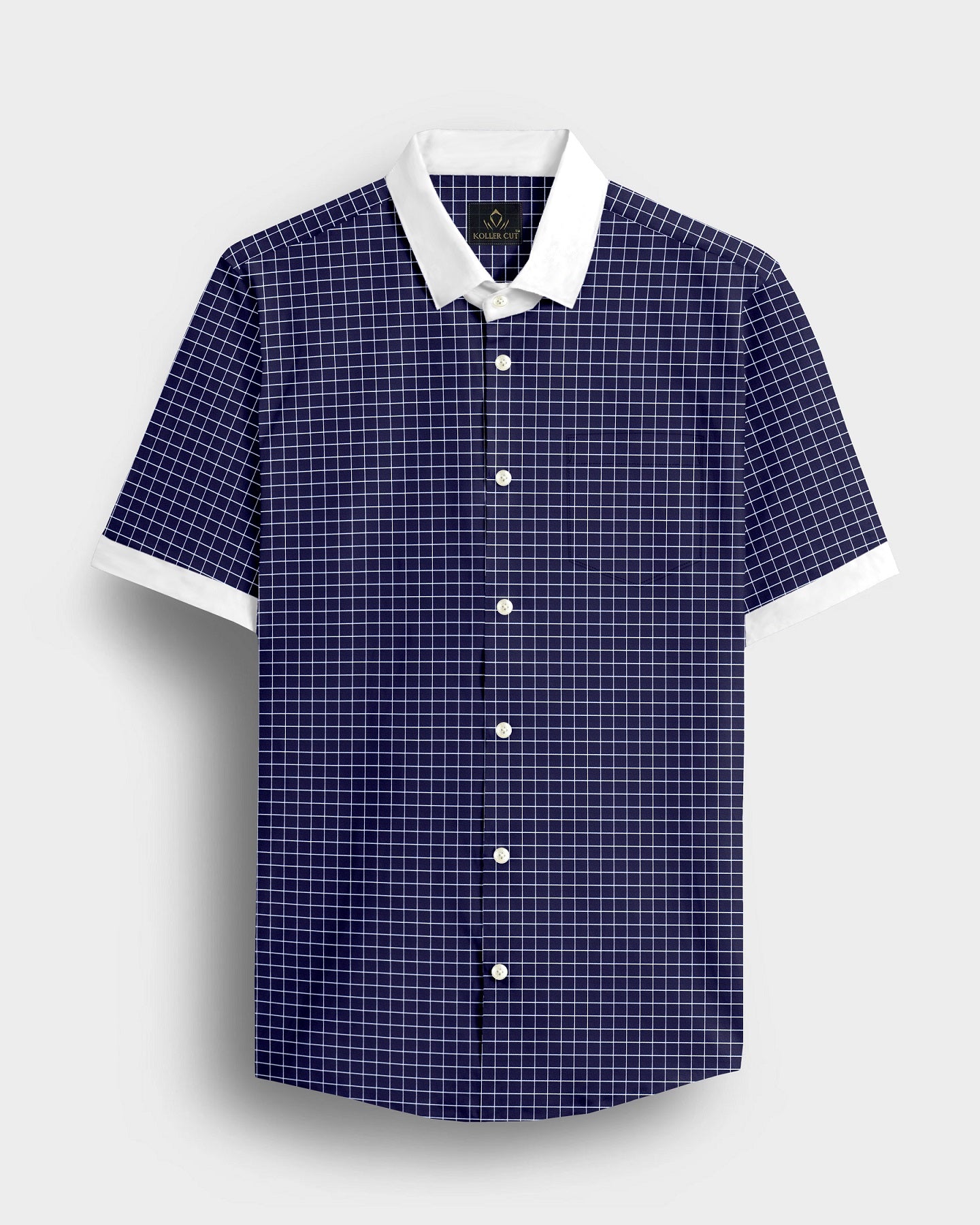 Monaco Blue and Snow White Checks Designer Cotton Shirt