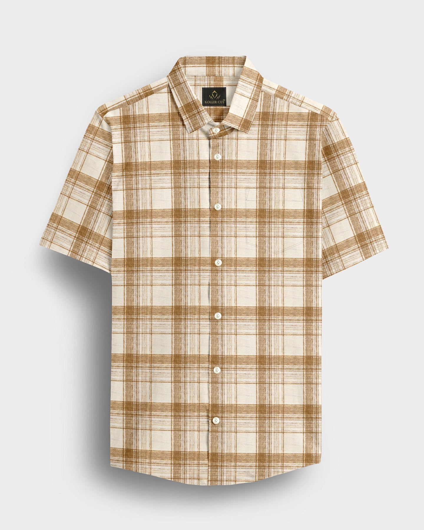 Beige and Hazelnut Brown Checks Cotton Linen Shirt