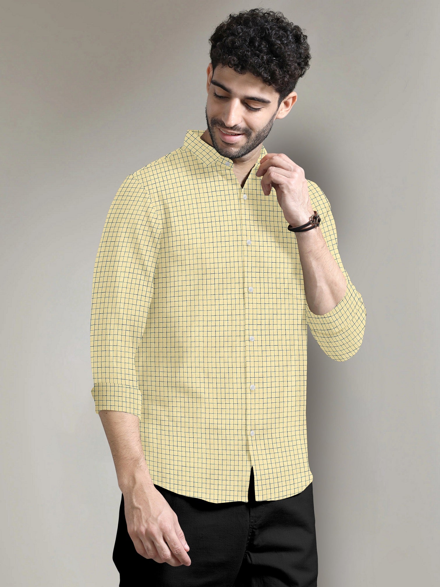 Custard Yellow and Galaxy blue Checks Premium Egyptian Giza Cotton Shirt