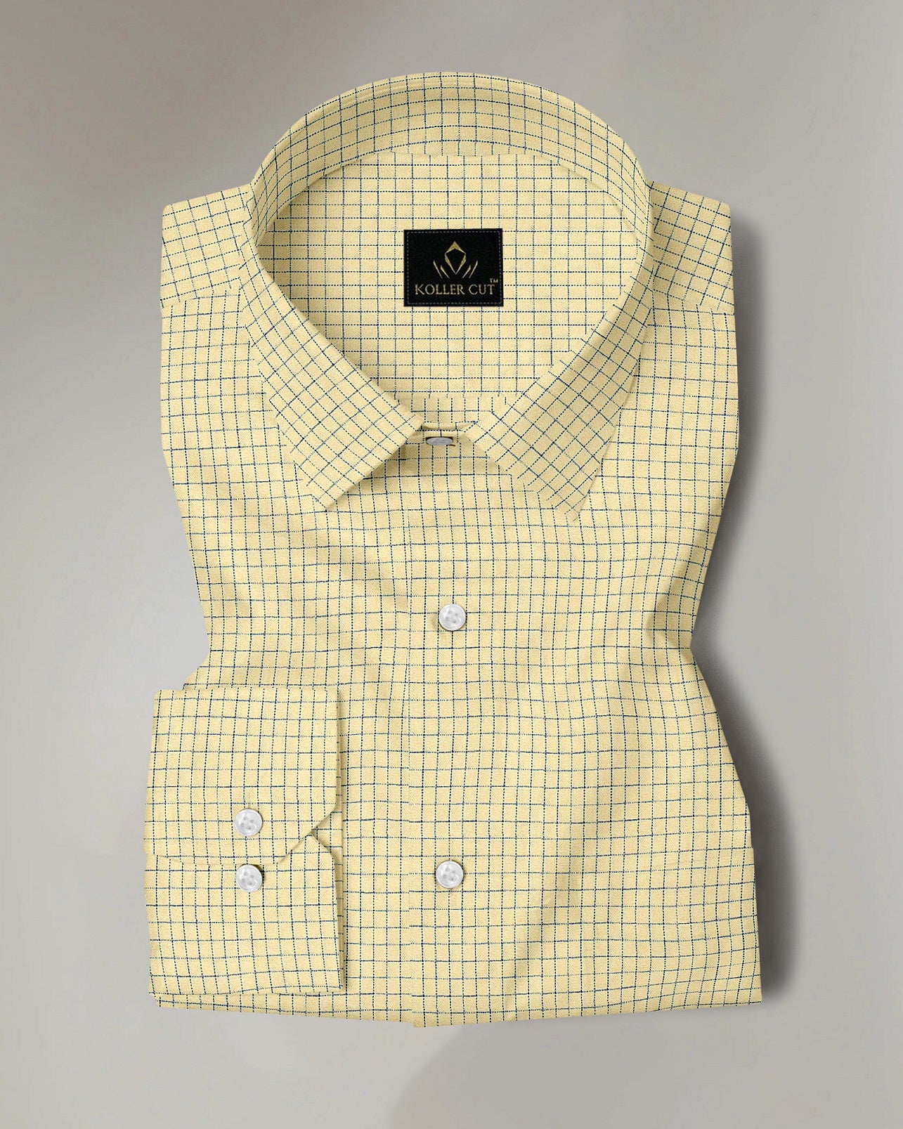 Custard Yellow and Galaxy blue Checks Premium Egyptian Giza Cotton Shirt