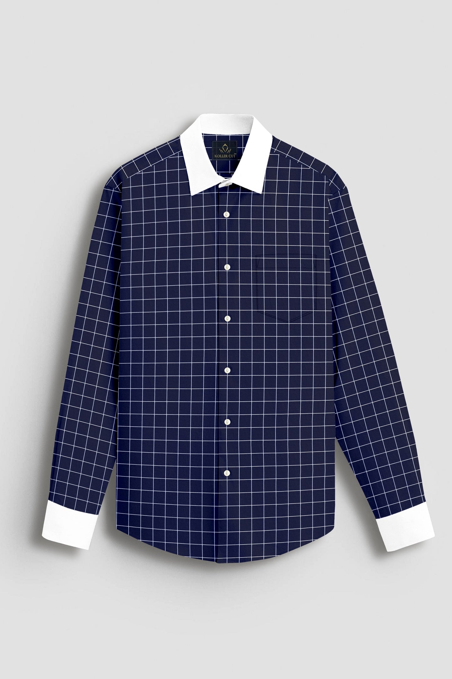 Sodalite Blue and Salt White Graph Checks Designer Cotton Shirt