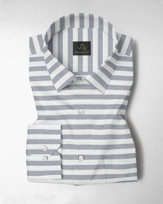 White and Denim Blue Stripes Egyptian Giza Cotton Shirt