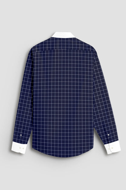 Sodalite Blue and Salt White Graph Checks Designer Cotton Shirt