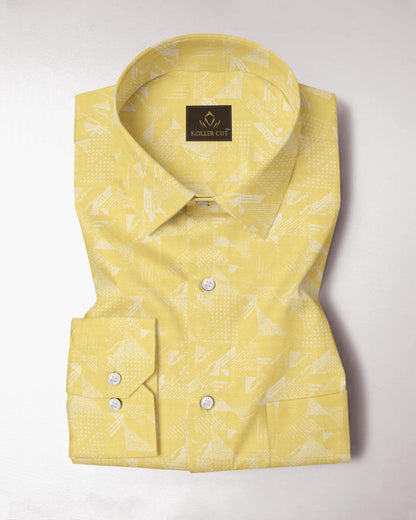 Minion Yellow and White Jacquard Abstract Print Egyptian Giza Cotton Shirt -Plus size Printed Shirt in India