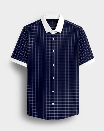 Sodalite Blue and Salt White Graph Checks Designer Cotton Shirt