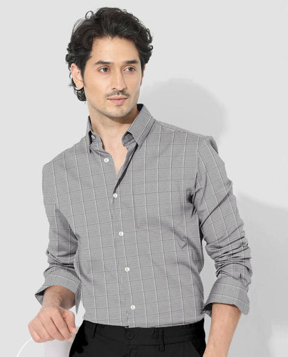 Coal Black and Frost White Checks Cotton Shirt