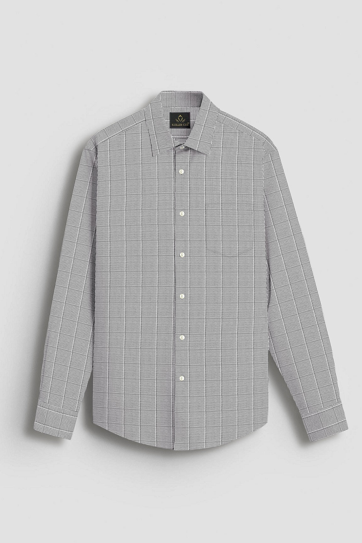Coal Black and Frost White Checks Cotton Shirt