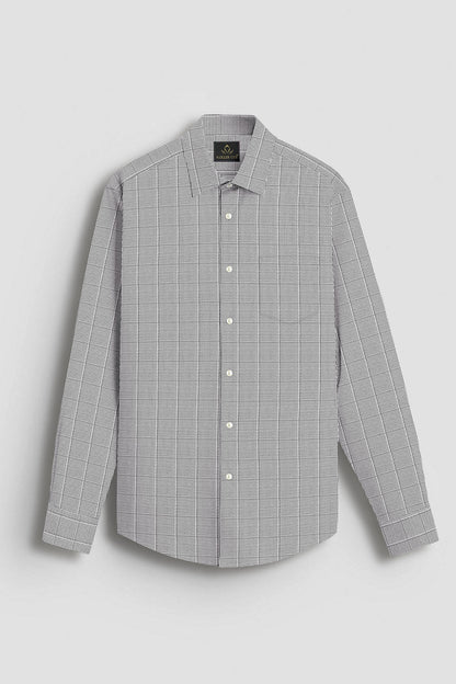 Coal Black and Frost White Checks Cotton Shirt