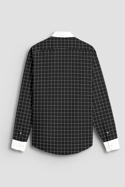 Raven Black and Salt White Graph Checks Designer Cotton Shirt