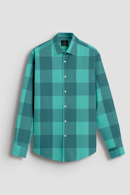 Billiard Green and Biscay Green Buffalo Checks Cotton Shirt
