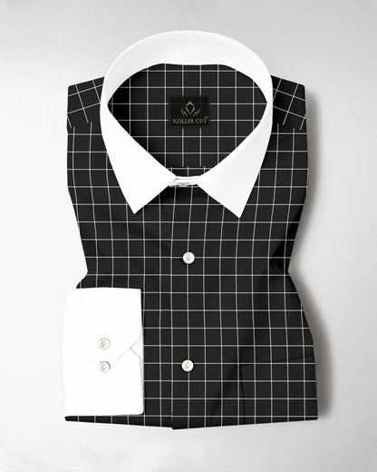 Raven Black and Salt White Graph Checks Designer Cotton Shirt