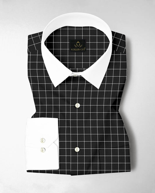 Raven Black and Salt White Graph Checks Designer Cotton Shirt