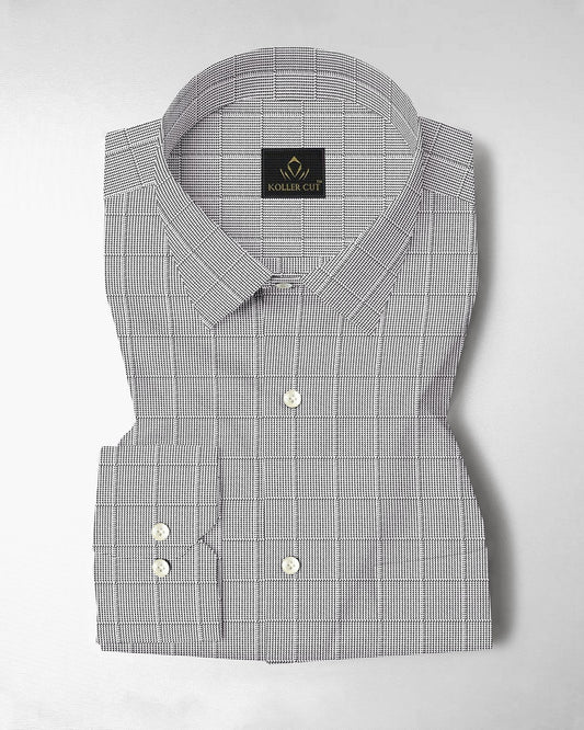 Coal Black and Frost White Checks Cotton Shirt