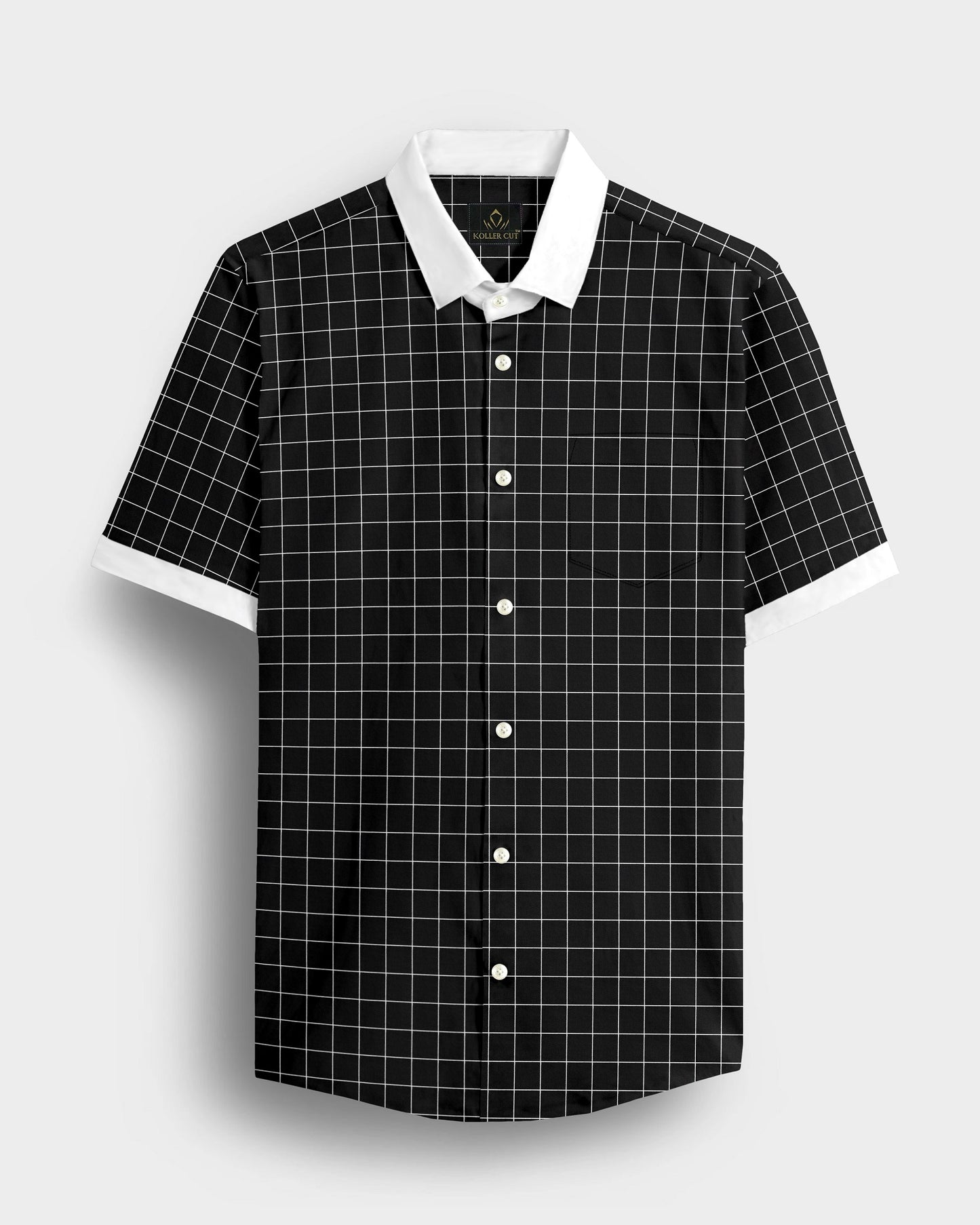 Raven Black and Salt White Graph Checks Designer Cotton Shirt