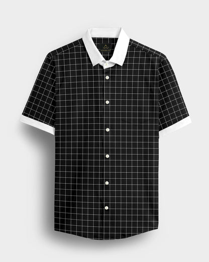 Raven Black and Salt White Graph Checks Designer Cotton Shirt