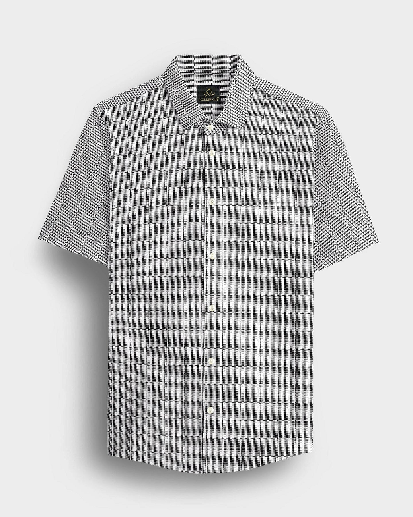 Coal Black and Frost White Checks Cotton Shirt
