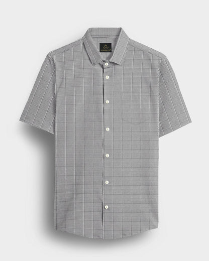 Coal Black and Frost White Checks Cotton Shirt