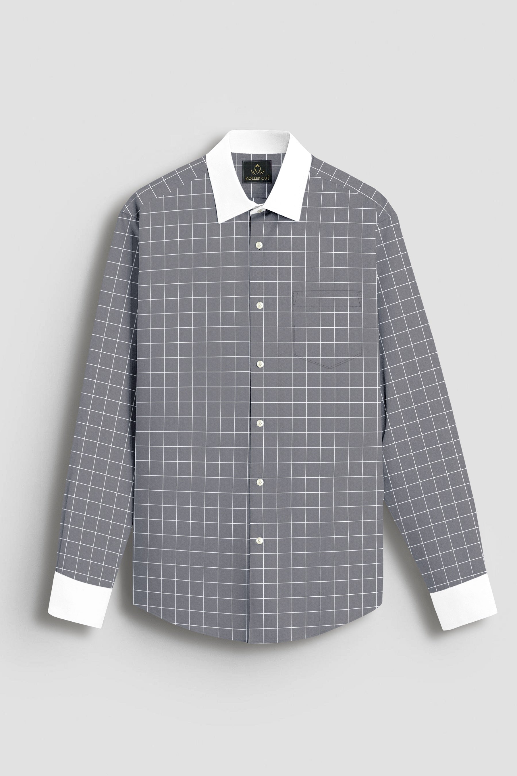 Titanium Gray and Salt White Graph Checks Designer Cotton Shirt