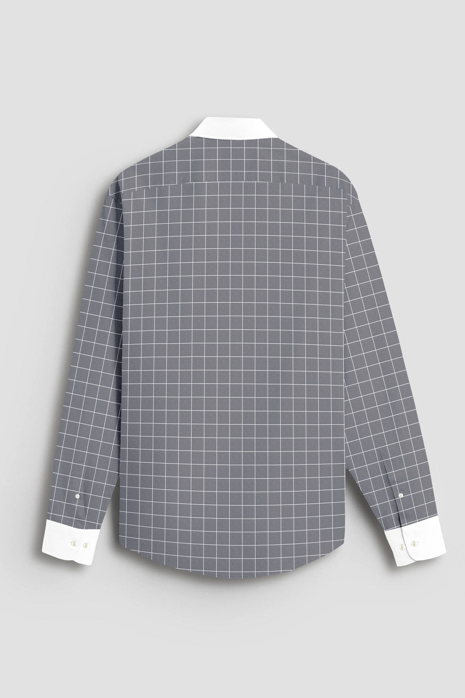 Titanium Gray and Salt White Graph Checks Designer Cotton Shirt