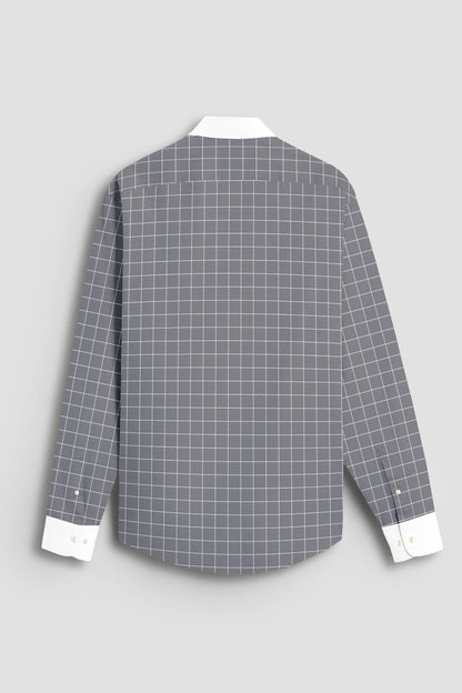 Titanium Gray and Salt White Graph Checks Designer Cotton Shirt