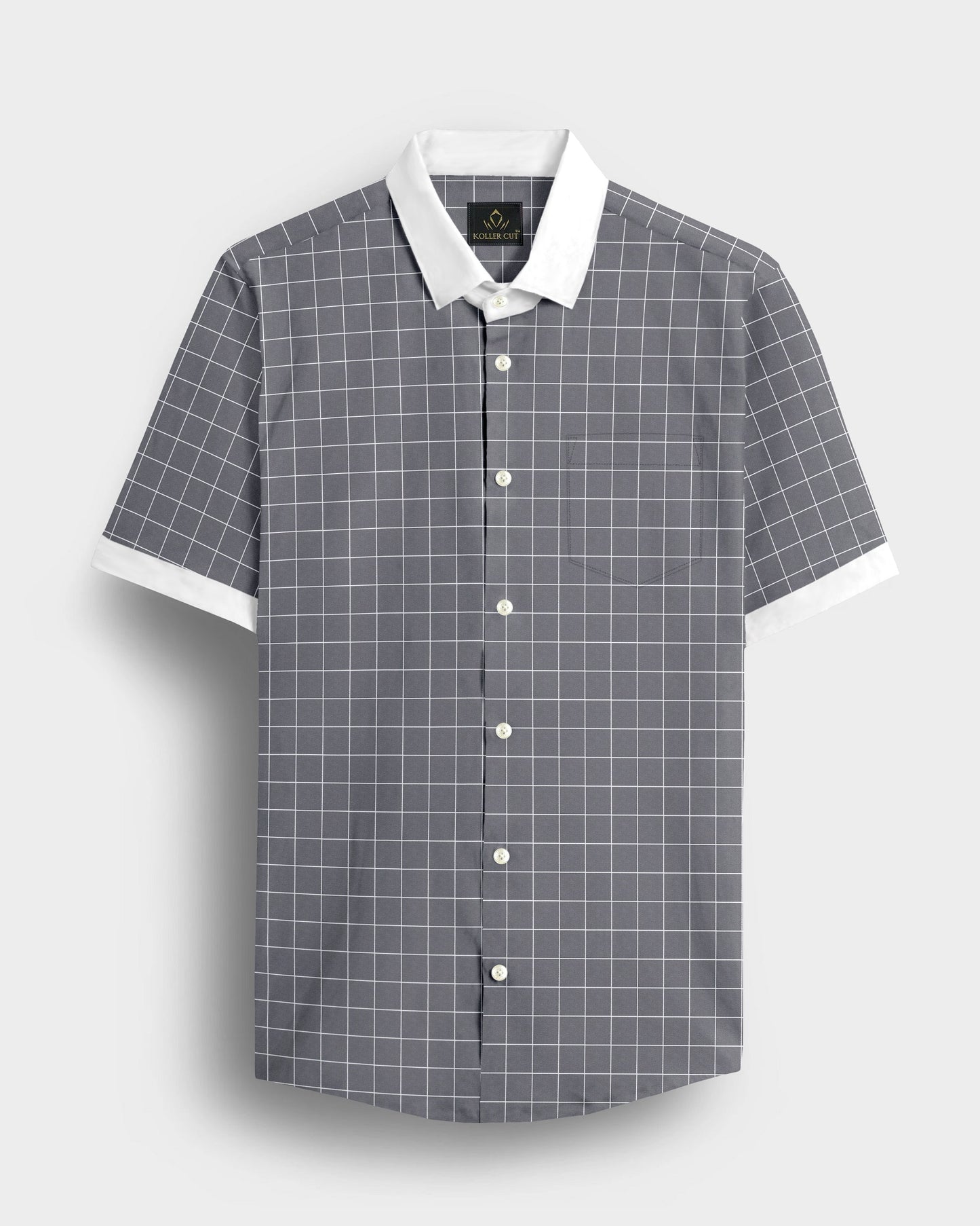 Titanium Gray and Salt White Graph Checks Designer Cotton Shirt