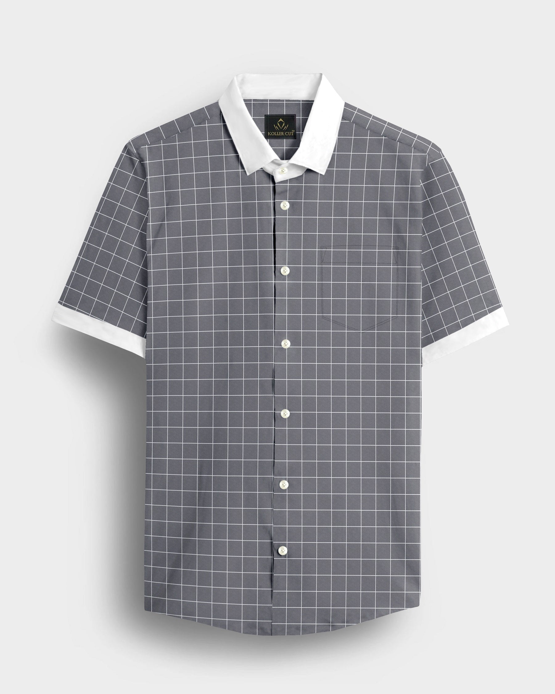 Titanium Gray and Salt White Graph Checks Designer Cotton Shirt