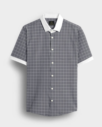 Titanium Gray and Salt White Graph Checks Designer Cotton Shirt