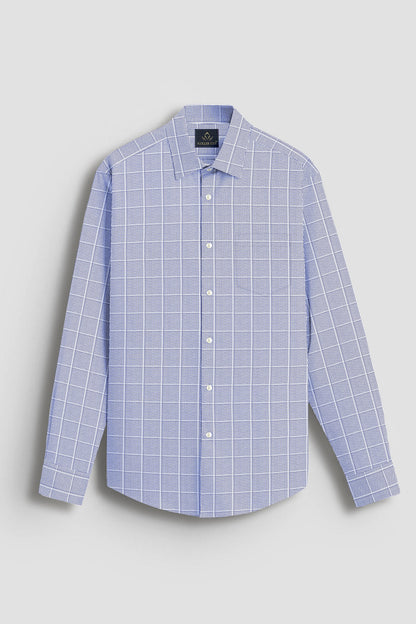 Ethereal Blue and Frost White Checks Cotton Shirt