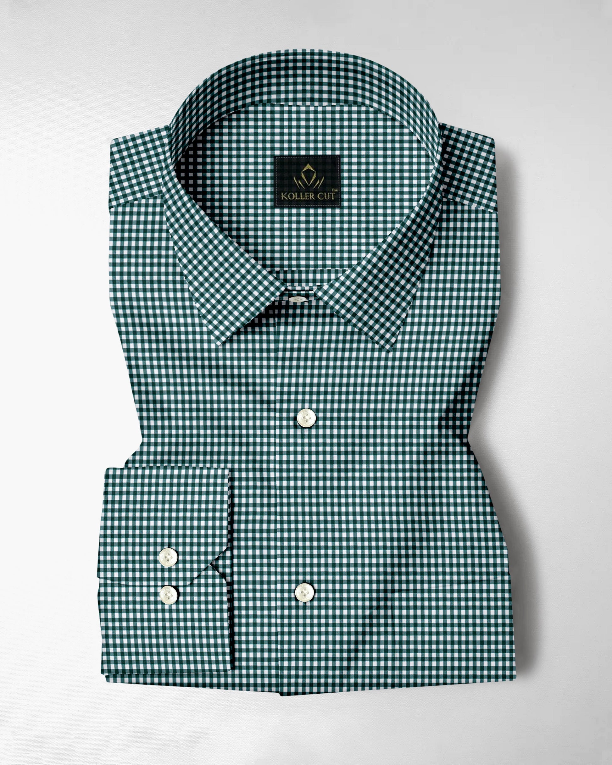 Alpine Green and Porcelain White Gingham Checks Cotton Shirt