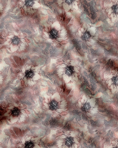 Angora Cream With Pinecone Brown and Aquasky Blue Peonies Flowers Printed Cotton Linen Shirt
