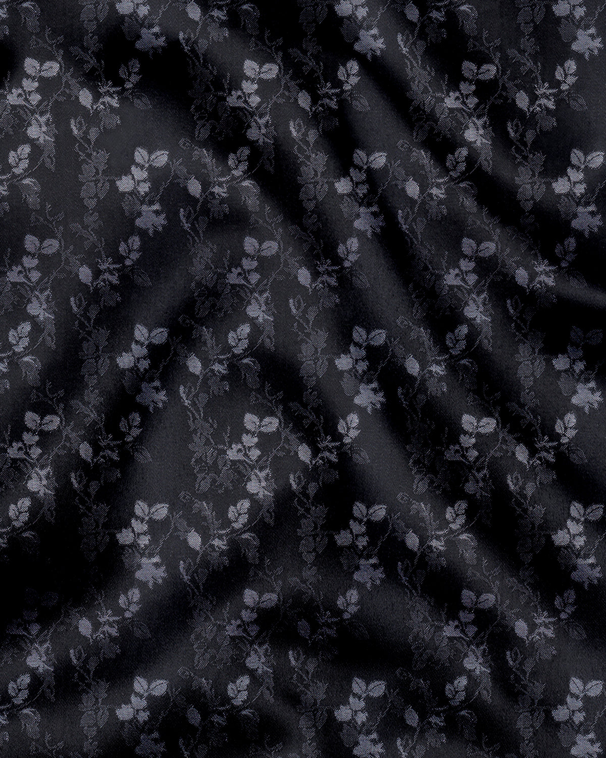 Asphalt Black with Limestone Gray and Vapor Gray Jacquard Leaf Printed Stripes Cotton Shirt